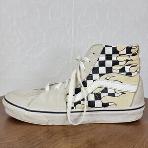 Vans Unisex Sk8 Hi Mens Skate Shoes 8 Cream Suede Checker Flame Classic Sneaker